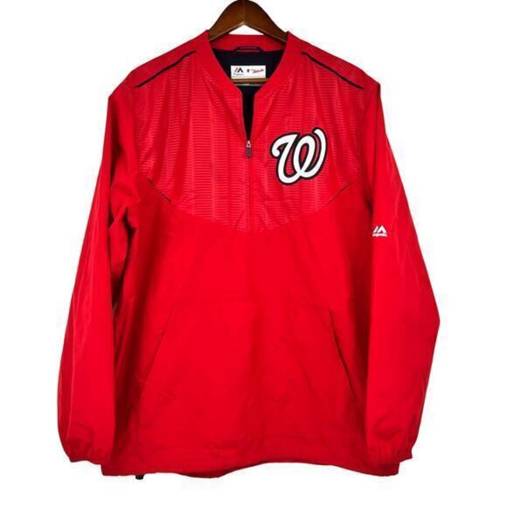 Washington Nationals Majestic MLB Authentic Warm-Up Pullover Jacket Red medium